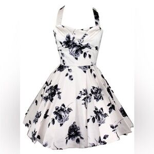 - Vintage 50s style Ixia cream and black floral halter a-line dress size small
